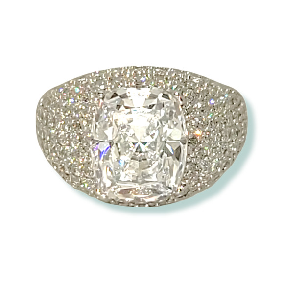 10.37ctw Cushion & Round Platinum on 925 Ring - Picture 3 of 9